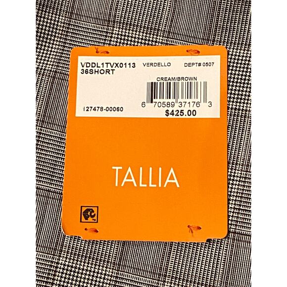 Tallia Men's 36 Short Suit Jacket Stretch Wool Blend Cream/Brown Plaid NEW - Picture 9 of 10